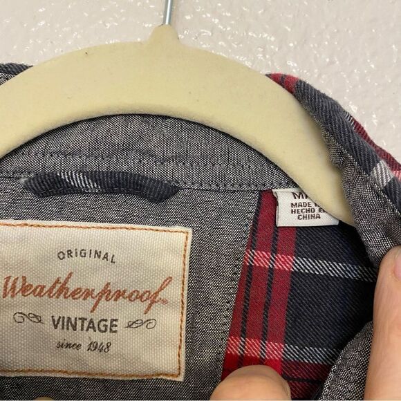 Weatherproof red black plaid button up long Sleeve Shirt 100% cotton flannel M - Picture 2 of 9